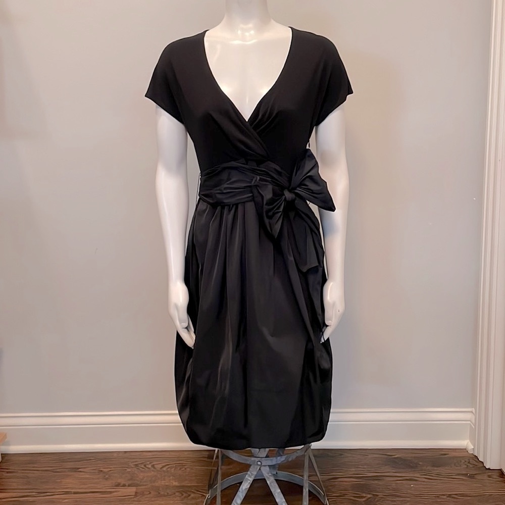 Lida Baday Black Faux Wrap Cocktail Bubble Hem Dress with Belt Size 12